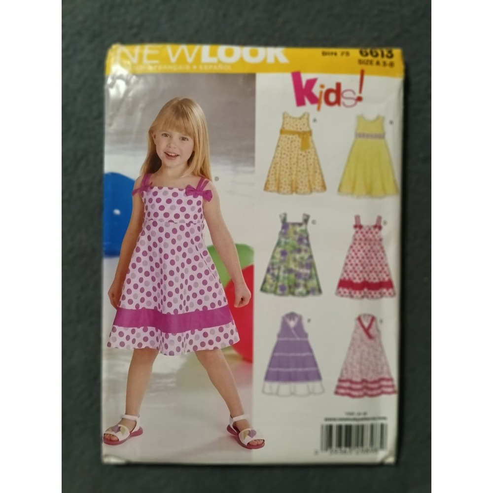 NEW LOOK 6613 Kids' Dresses Size 3-8 Sundress Strappy Dress Pattern